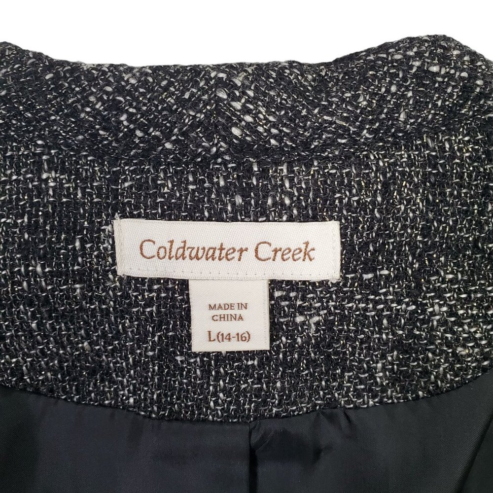 Coldwater Creek Size L Blazer Tweed Metallic Open Front Beaded Trim Wool Blend - Picture 4 of 9